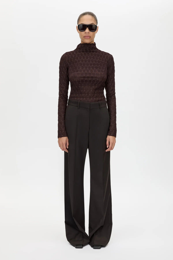Sissil Top Chocolate by Camilla and Marc - long sleeve jersey top with funnel neck, designed for a clean modern silhouette.