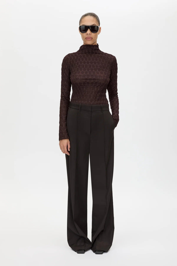 Sissil Top Chocolate by Camilla and Marc - long sleeve jersey top with funnel neck, designed for a clean modern silhouette.