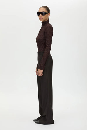 Sissil Top Chocolate by Camilla and Marc - long sleeve jersey top with funnel neck, designed for a clean modern silhouette.