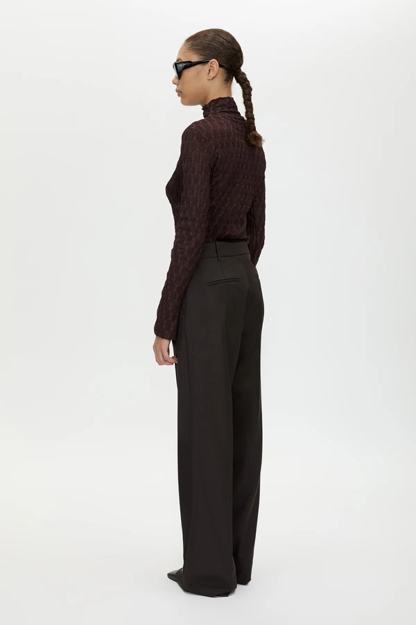 Sissil Top Chocolate by Camilla and Marc - long sleeve jersey top with funnel neck, designed for a clean modern silhouette.