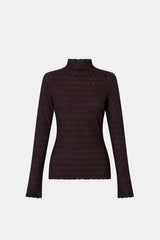 Sissil Top Chocolate by Camilla and Marc - long sleeve jersey top with funnel neck, designed for a clean modern silhouette.