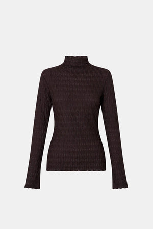 Sissil Top Chocolate by Camilla and Marc - long sleeve jersey top with funnel neck, designed for a clean modern silhouette.