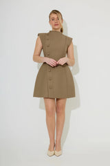 Sleeveless Button Detail Mini Dress by Odd Muse, tailored fit with signature cinch and button detail. Perfect for year-round occasions.