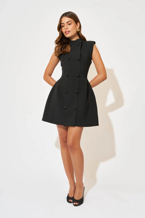 Sleeveless Button Mini Dress by Odd Muse — a tailored sleeveless mini with a button front and cinched waist, perfect for polished evening wear.