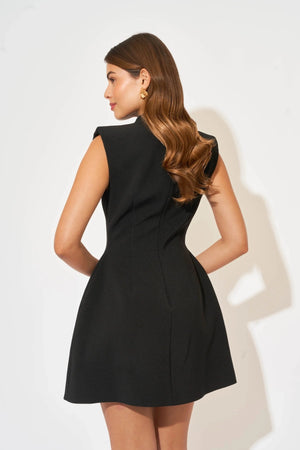 Sleeveless Button Mini Dress by Odd Muse — a tailored sleeveless mini with a button front and cinched waist, perfect for polished evening wear.