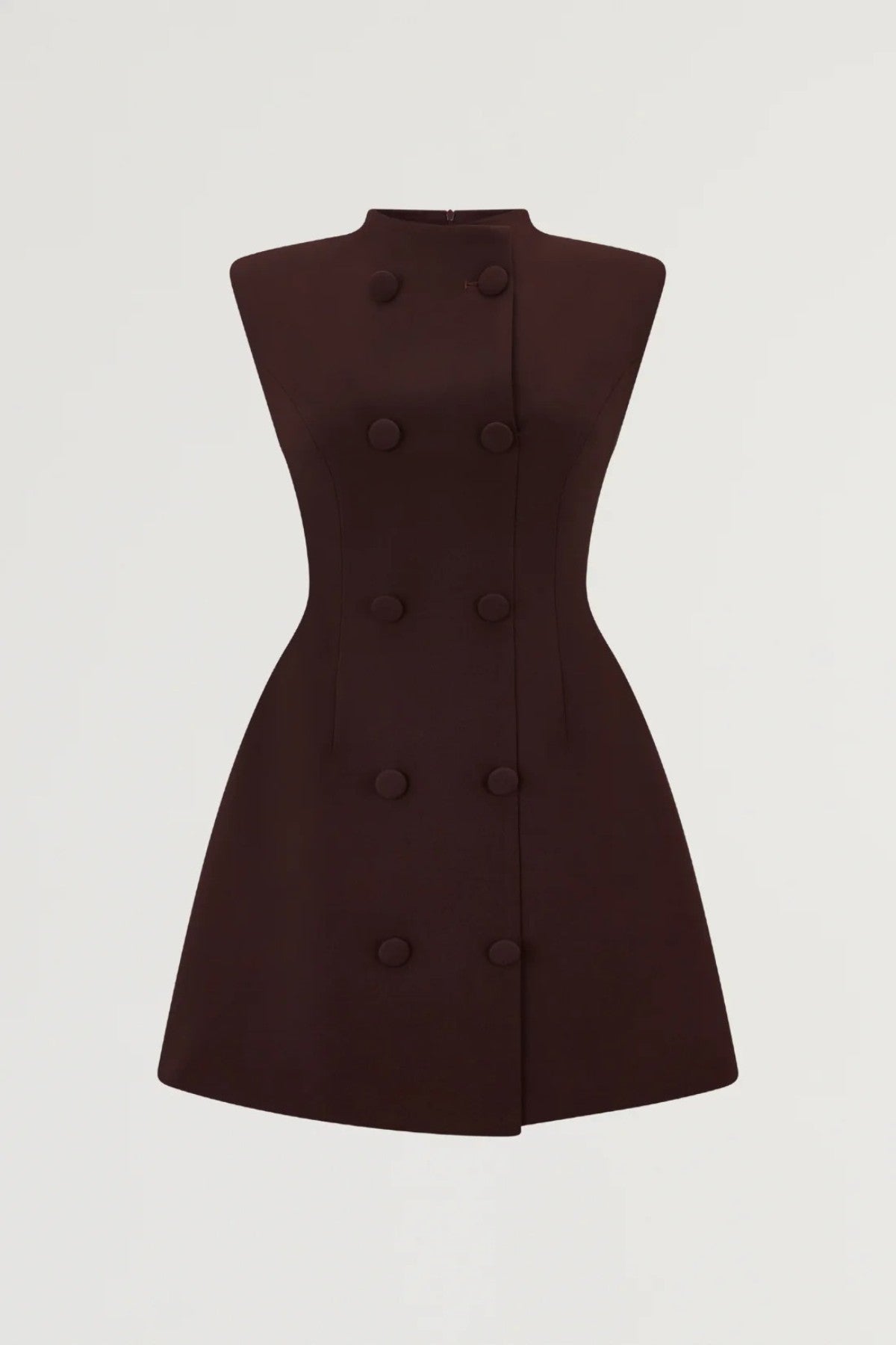 Sleeveless Button Mini Dress in Fig by Odd Muse — a tailored sleeveless mini with a button front and cinched waist, perfect for polished evening wear.