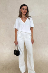 Sneaky Link Carter V Neck Tee White, a relaxed boxy cotton tee with short sleeves and flattering V neckline, perfect for effortless everyday wear.