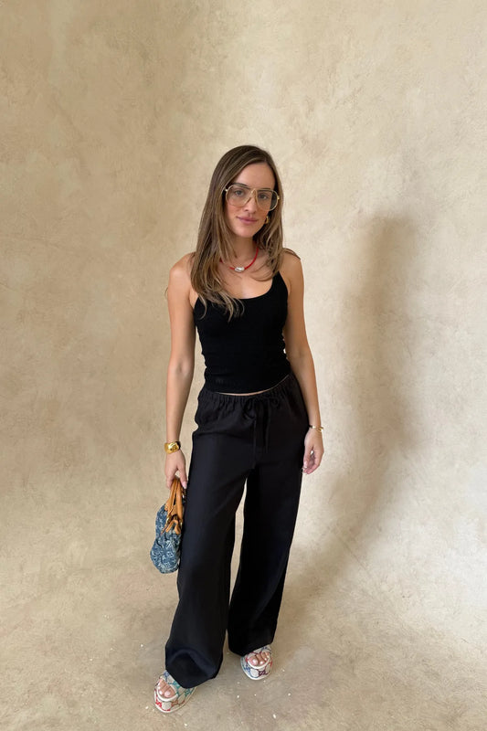 Sneaky Link Chiara Tank Black, a slim-fit cotton blend tank with scoop neckline and stretch finish, perfect for versatile day-to-night styling.