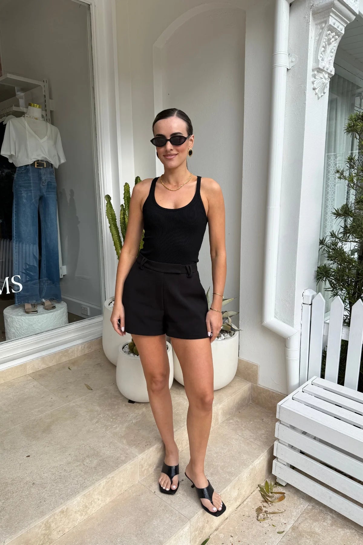 Sneaky Link Chiara Tank Black, a slim-fit cotton blend tank with scoop neckline and stretch finish, perfect for versatile day-to-night styling.