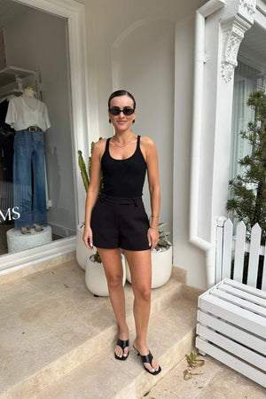 Sneaky Link Chiara Tank Black, a slim-fit cotton blend tank with scoop neckline and stretch finish, perfect for versatile day-to-night styling.