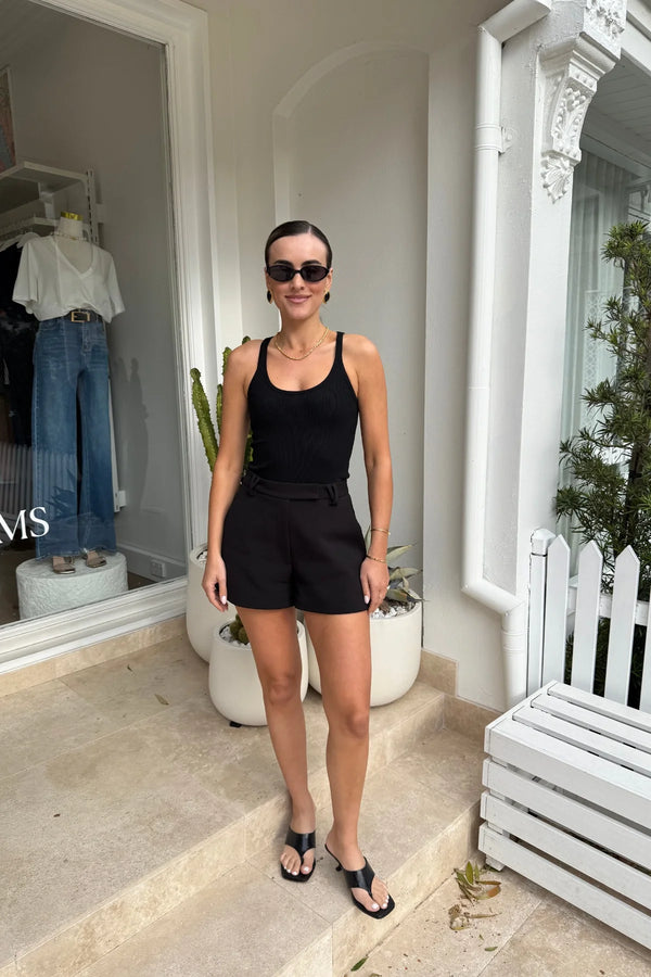 Sneaky Link Chiara Tank Black, a slim-fit cotton blend tank with scoop neckline and stretch finish, perfect for versatile day-to-night styling.