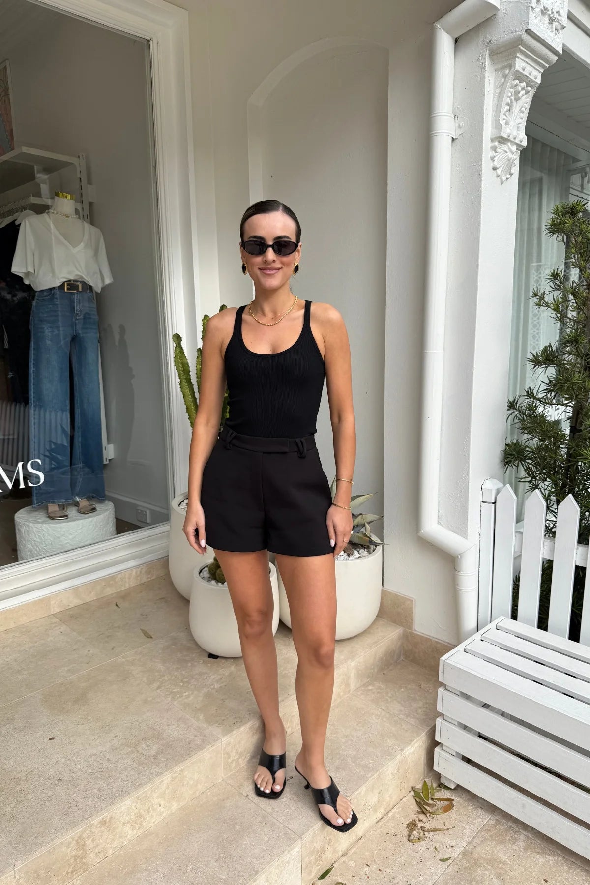 Sneaky Link Chiara Tank Black, a slim-fit cotton blend tank with scoop neckline and stretch finish, perfect for versatile day-to-night styling.