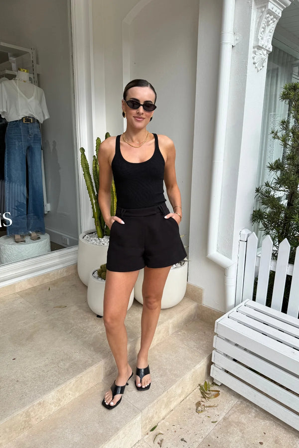 Sneaky Link Chiara Tank Black, a slim-fit cotton blend tank with scoop neckline and stretch finish, perfect for versatile day-to-night styling.