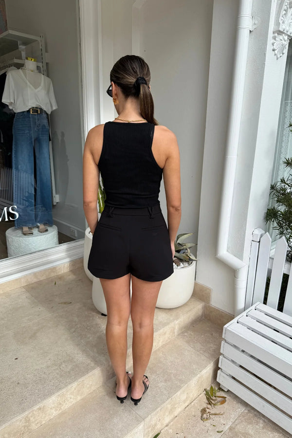 Sneaky Link Chiara Tank Black, a slim-fit cotton blend tank with scoop neckline and stretch finish, perfect for versatile day-to-night styling.