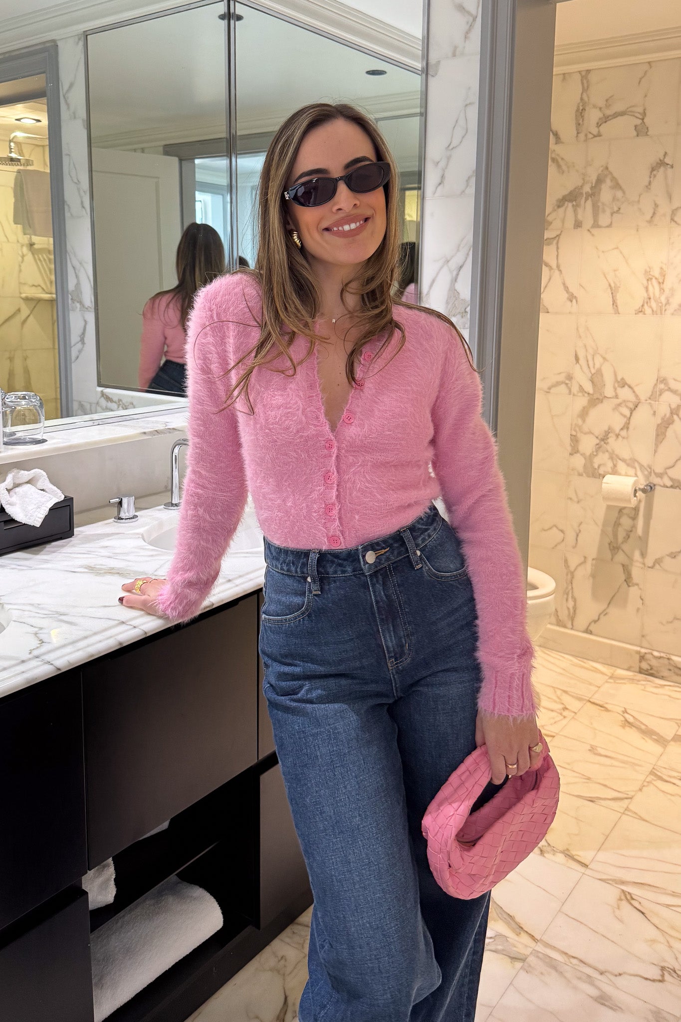 Women's pink button up cardigan by Sneaky Link