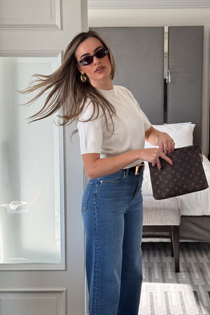 Niamh Knit Top White by Sneaky Link, a cropped knit tee with relaxed short sleeves, ribbed finishes, and a high scoop neckline — versatile for office styling or casual chic looks.