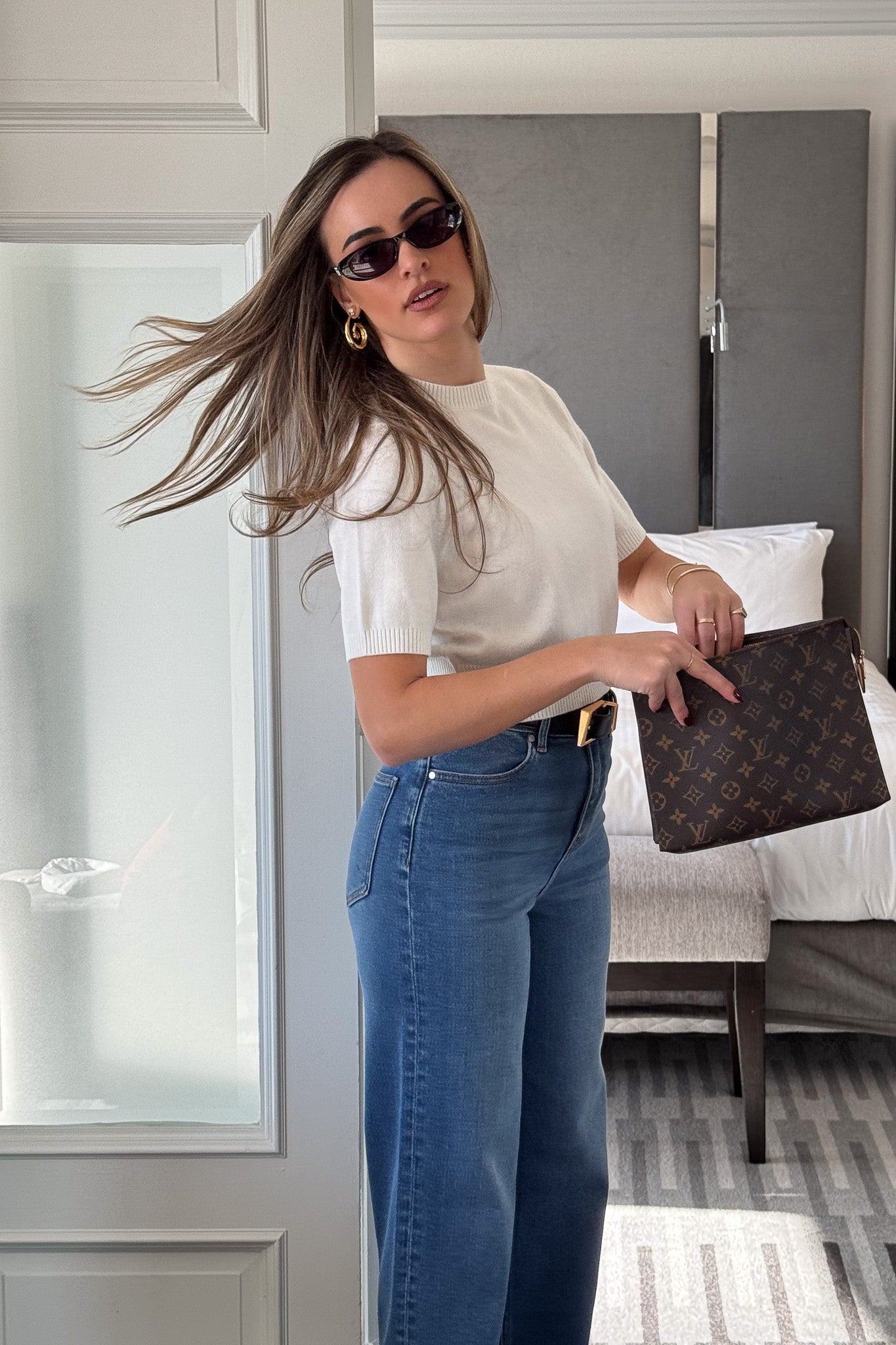 Niamh Knit Top White by Sneaky Link, a cropped knit tee with relaxed short sleeves, ribbed finishes, and a high scoop neckline — versatile for office styling or casual chic looks.