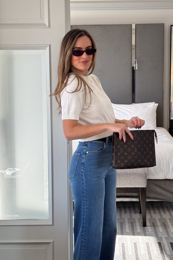 Niamh Knit Top White by Sneaky Link, a cropped knit tee with relaxed short sleeves, ribbed finishes, and a high scoop neckline — versatile for office styling or casual chic looks.