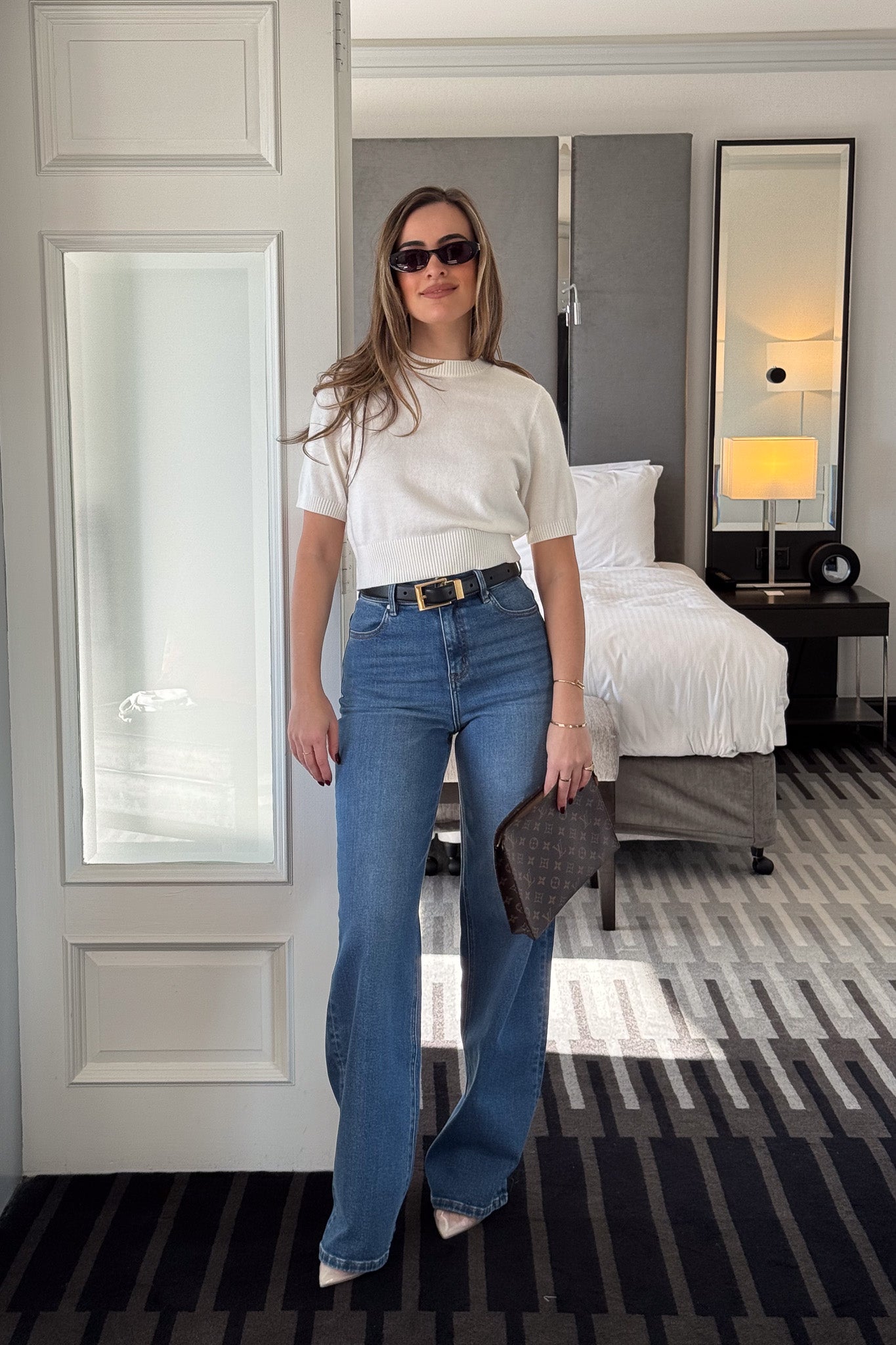 Celine High Rise Stretch Jean Indigo by Sneaky Link, high-stretch sculpting denim with a clean flare, elongating legs perfectly.