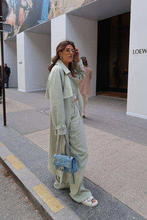 Olivia Trench Coat Mint by Sneaky Link, structured suiting fabric with tailored fit, perfect for chic layered looks.