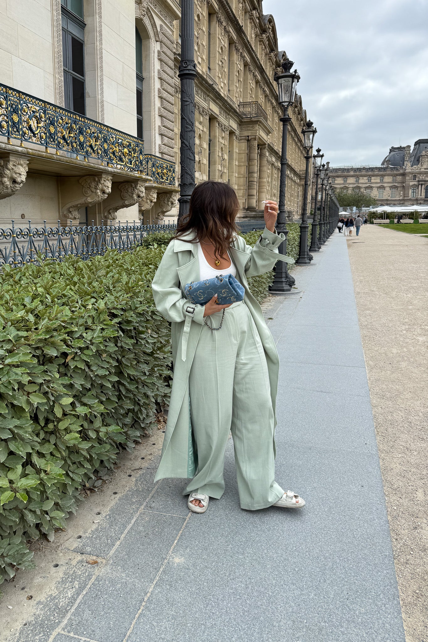 Olivia Trench Coat Mint by Sneaky Link, structured suiting fabric with tailored fit, perfect for chic layered looks.