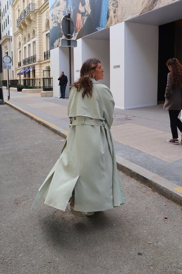 Olivia Trench Coat Mint by Sneaky Link, structured suiting fabric with tailored fit, perfect for chic layered looks.