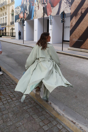 Olivia Trench Coat Mint by Sneaky Link, structured suiting fabric with tailored fit, perfect for chic layered looks.