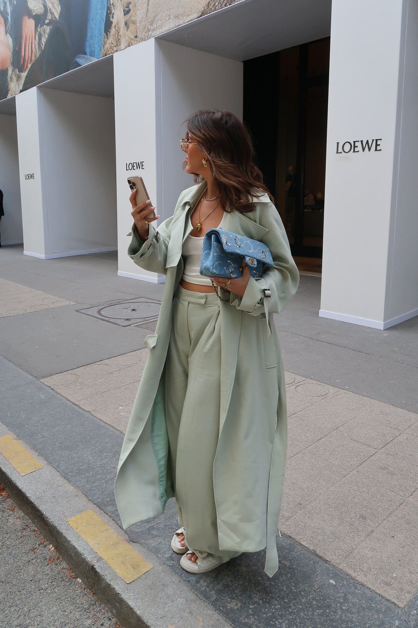 Olivia Trench Coat Mint by Sneaky Link, structured suiting fabric with tailored fit, perfect for chic layered looks.