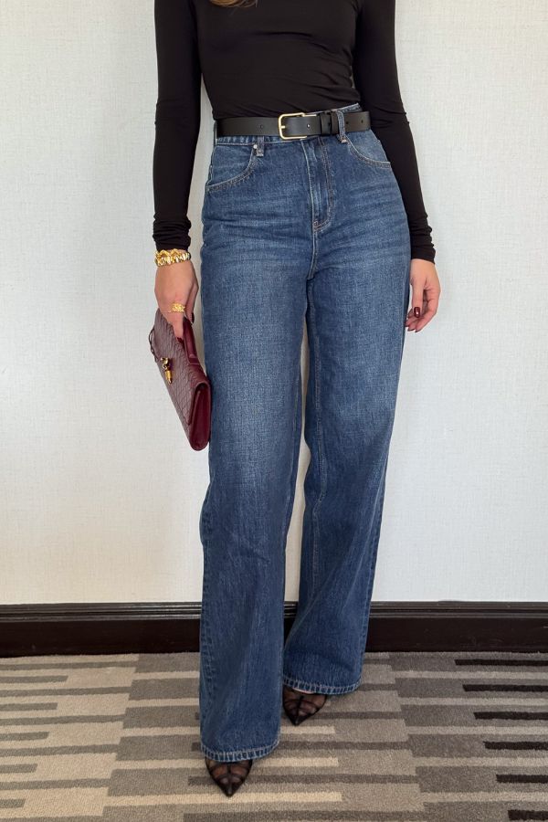 Stella High Rise Jean by Sneaky Link, classic straight-leg denim with a flattering high waist in rigid 100% cotton for a timeless fit.