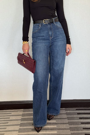 Stella High Rise Jean by Sneaky Link, classic straight-leg denim with a flattering high waist in rigid 100% cotton for a timeless fit.