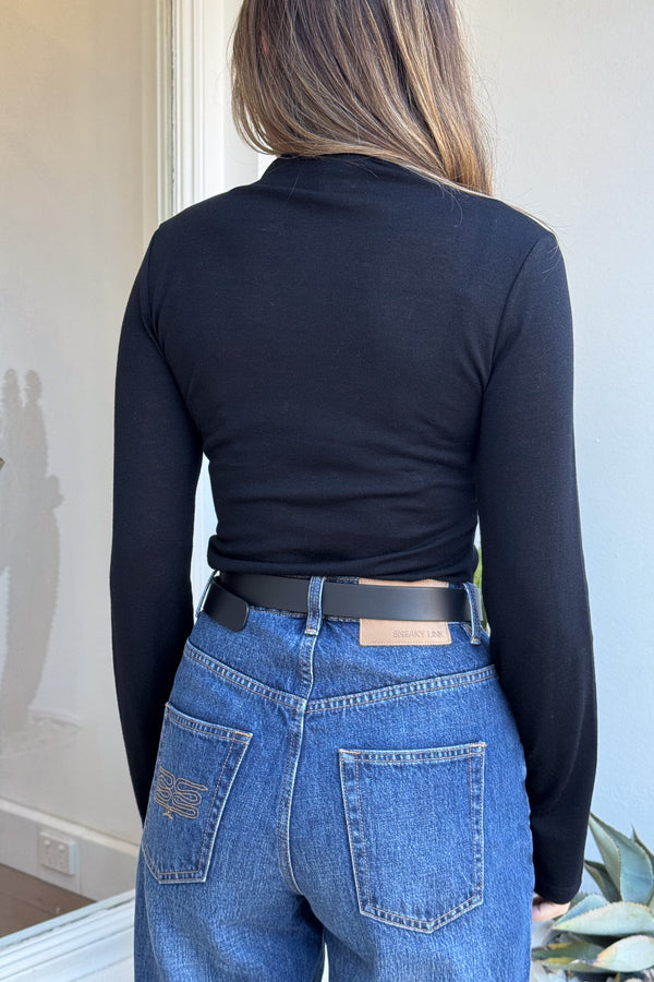 Tina Long Sleeve Top Black by Sneaky Link, cozy funnel neck top with long sleeves, perfect for layering or casual chic.