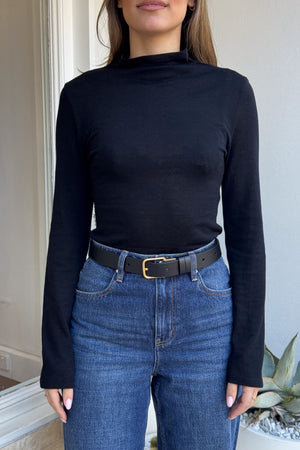 Tina Long Sleeve Top Black by Sneaky Link, cozy funnel neck top with long sleeves, perfect for layering or casual chic.