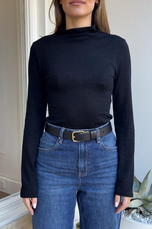 Tina Long Sleeve Top Black by Sneaky Link, cozy funnel neck top with long sleeves, perfect for layering or casual chic.
