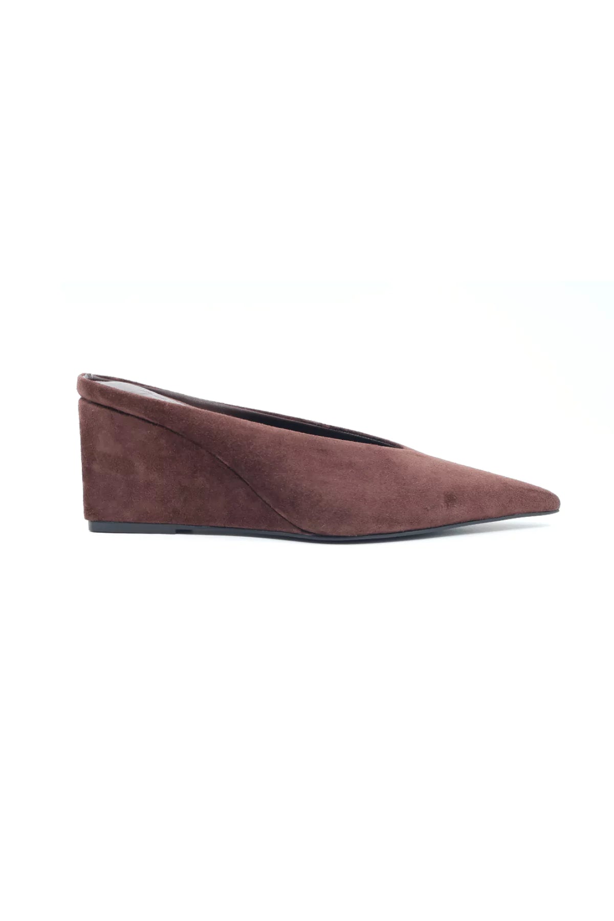 Sneaky Link Wedge Slide in Chocolate Suede, slip-on point toe design with manmade sole for comfort and elevated everyday style.