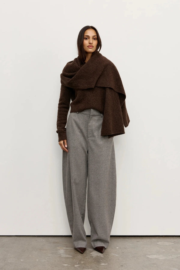 Soba Scarf Bear by Bayse – oversized wool blend boucle scarf for elevated winter layering.