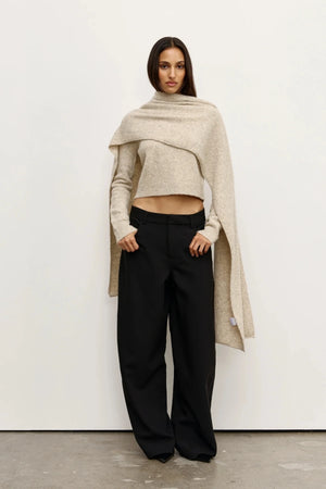 Soba Scarf Urchin by Bayse – oversized wool blend boucle scarf for elevated winter layering.