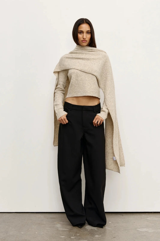Soba Scarf Urchin by Bayse – oversized wool blend boucle scarf for elevated winter layering.