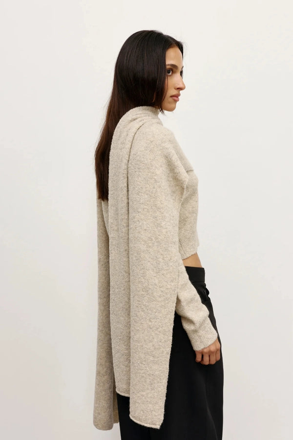 Soba Scarf Urchin by Bayse – oversized wool blend boucle scarf for elevated winter layering.