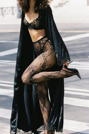 Sofia Thong Black by Kat the Label – floral lace black thong with delicate lightweight design.