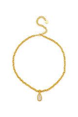 Sofian Necklace by Amber Sceats - gold necklace with clear quartz pendant and crushed beads, designed for bold elevated styling.