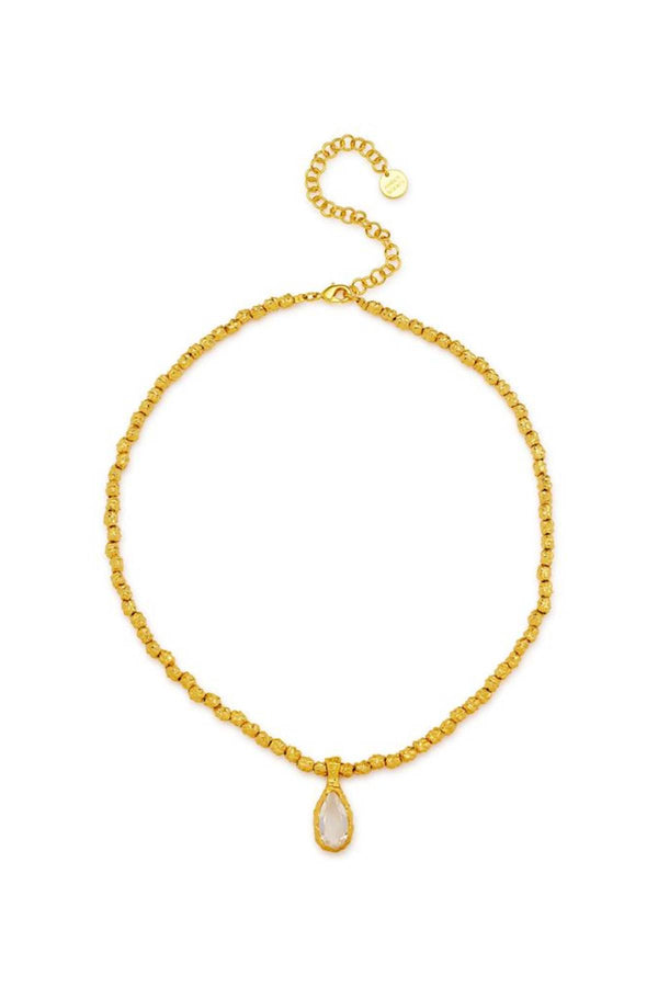 Sofian Necklace by Amber Sceats - gold necklace with clear quartz pendant and crushed beads, designed for bold elevated styling.