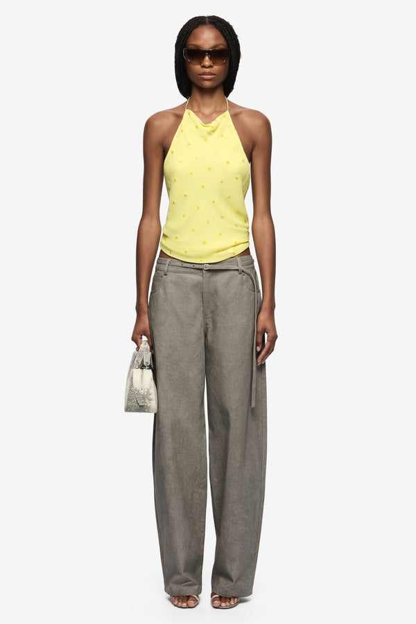 Solace Halter Top Citrus by Bec + Bridge, halter top with draped neckline and sheer finish. Perfect for summer outfits or elevated looks.