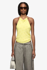 Solace Halter Top Citrus by Bec + Bridge, halter top with draped neckline and sheer finish. Perfect for summer outfits or elevated looks.