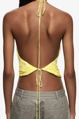 Solace Halter Top Citrus by Bec + Bridge, halter top with draped neckline and sheer finish. Perfect for summer outfits or elevated looks.