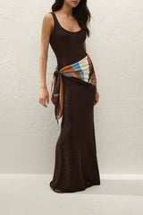 Soleil Waist Scarf in Notte by Faithfull the Brand, geometric viscose satin scarf with stripe detail for versatile styling.