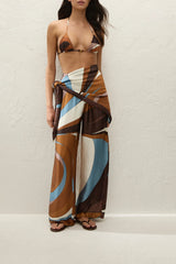 Soleil Waist Scarf in Notte by Faithfull the Brand, geometric viscose satin scarf with stripe detail for versatile styling.