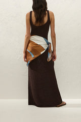 Soleil Waist Scarf in Notte by Faithfull the Brand, geometric viscose satin scarf with stripe detail for versatile styling.