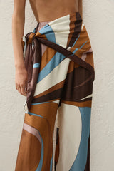 Soleil Waist Scarf in Notte by Faithfull the Brand, geometric viscose satin scarf with stripe detail for versatile styling.
