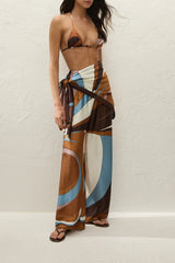 Soleil Waist Scarf in Notte by Faithfull the Brand, geometric viscose satin scarf with stripe detail for versatile styling.