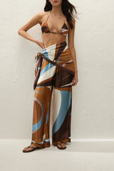 Soleil Waist Scarf in Notte by Faithfull the Brand, geometric viscose satin scarf with stripe detail for versatile styling.